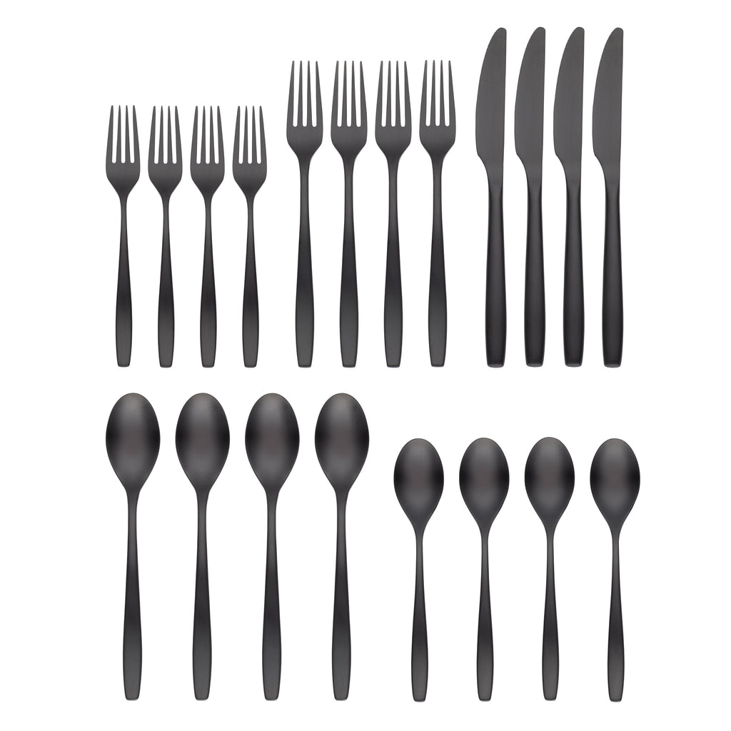 Averie Black Satin 20-Piece Flatware Set