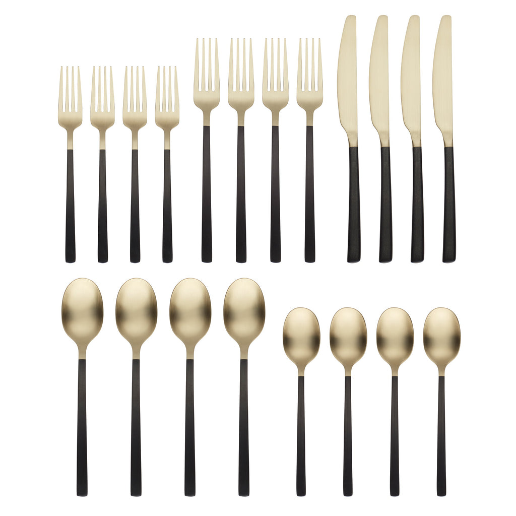 Beacon Black/Champagne Satin 20-Piece Flatware Set