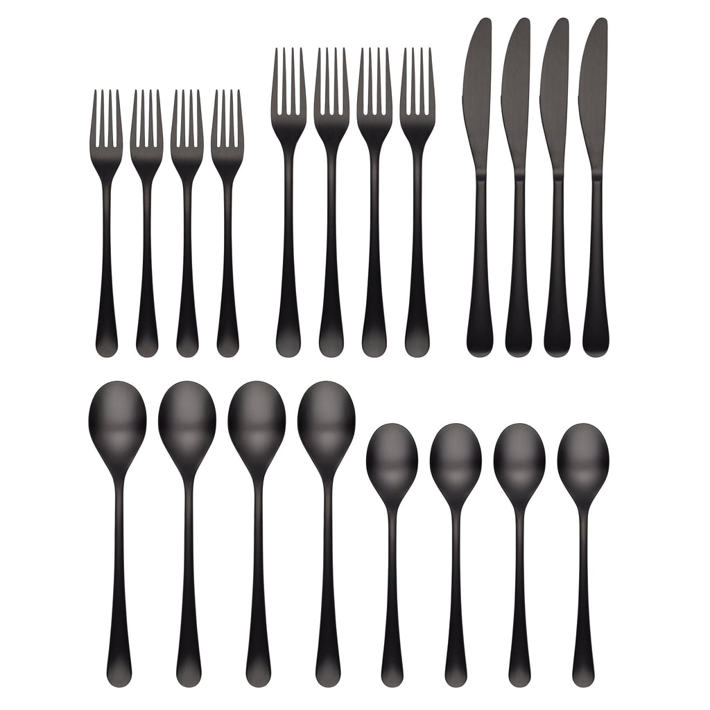 Xyla Black Satin 20-Piece Flatware Set