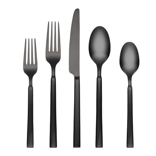 Gailann Black Satin 45-Piece Flatware Set