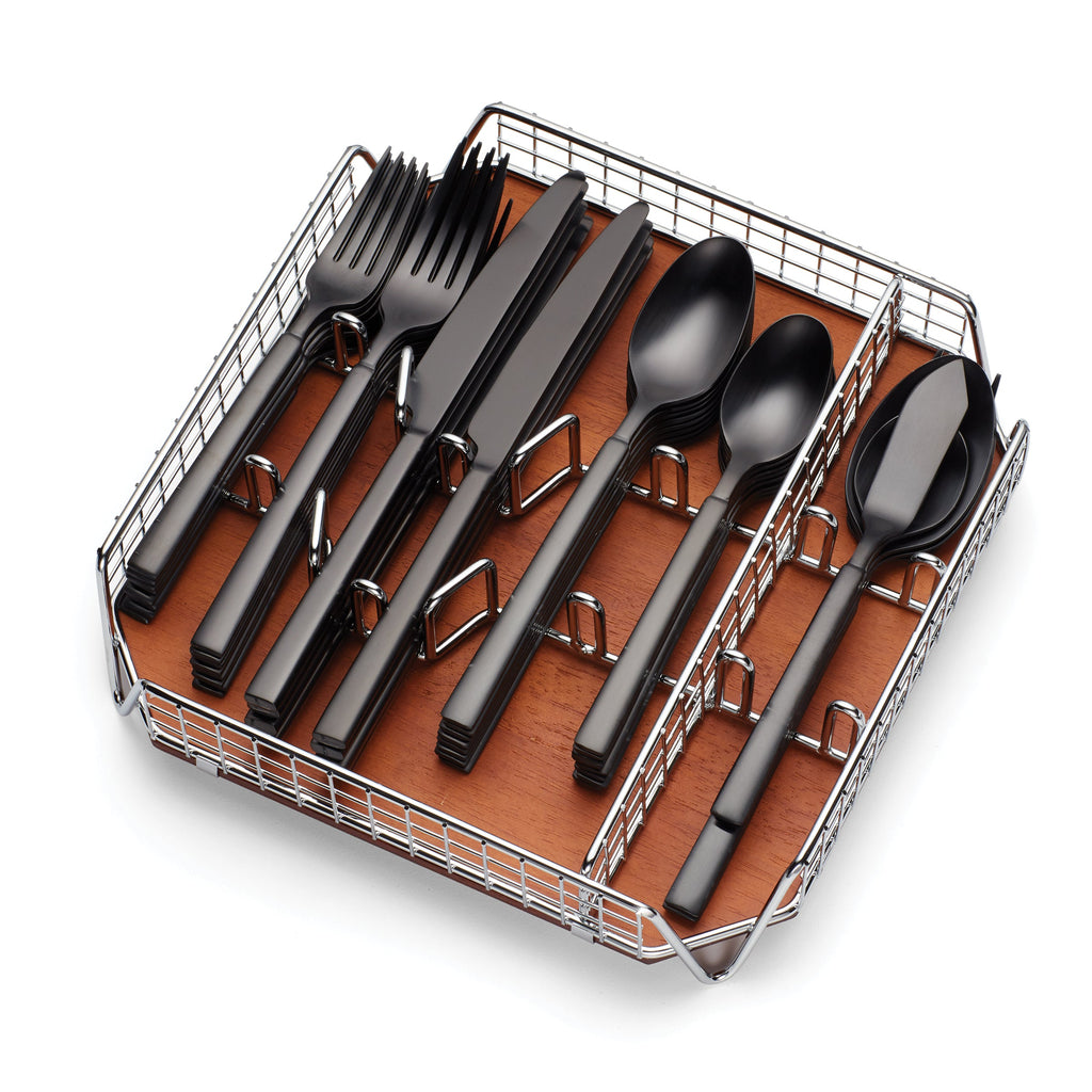 Gailann Black Satin 45-Piece Flatware Set