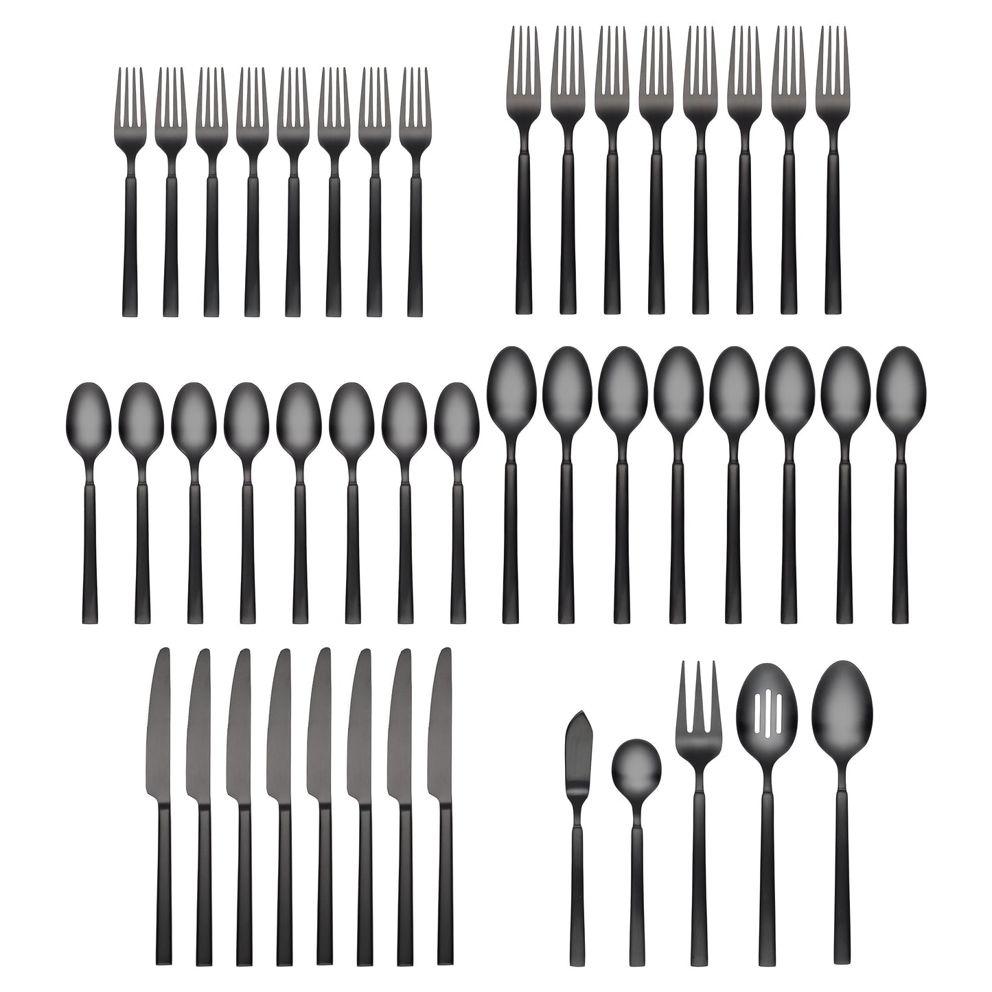 Gailann Black Satin 45-Piece Flatware Set