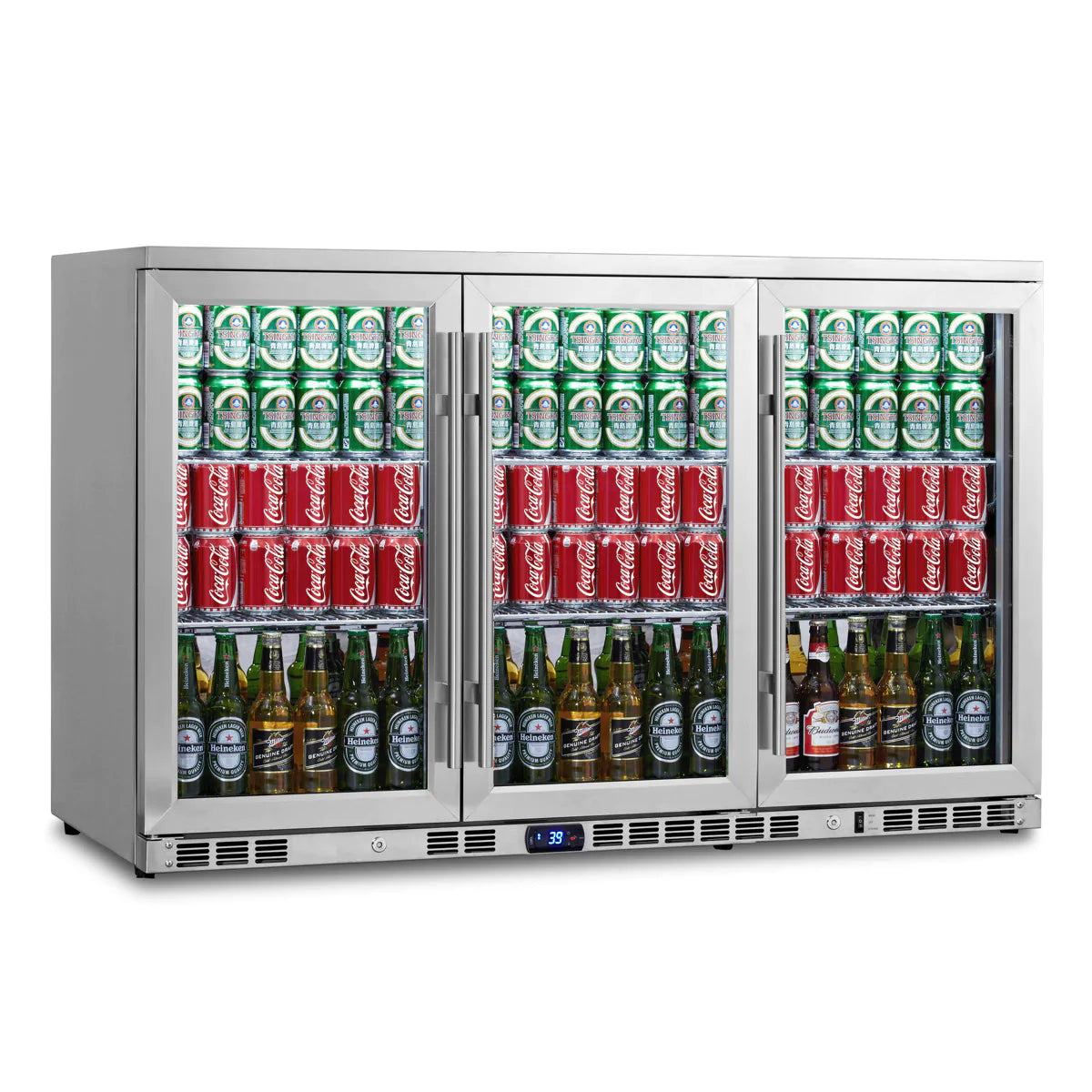 KingsBottle 53” Beverage Center | Holds 324 Cans | 3 Heated Glass Doors | KBU328M