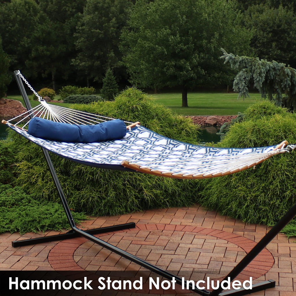 Quilted Hammock with Curved Bamboo Spreader Bar and Pillow