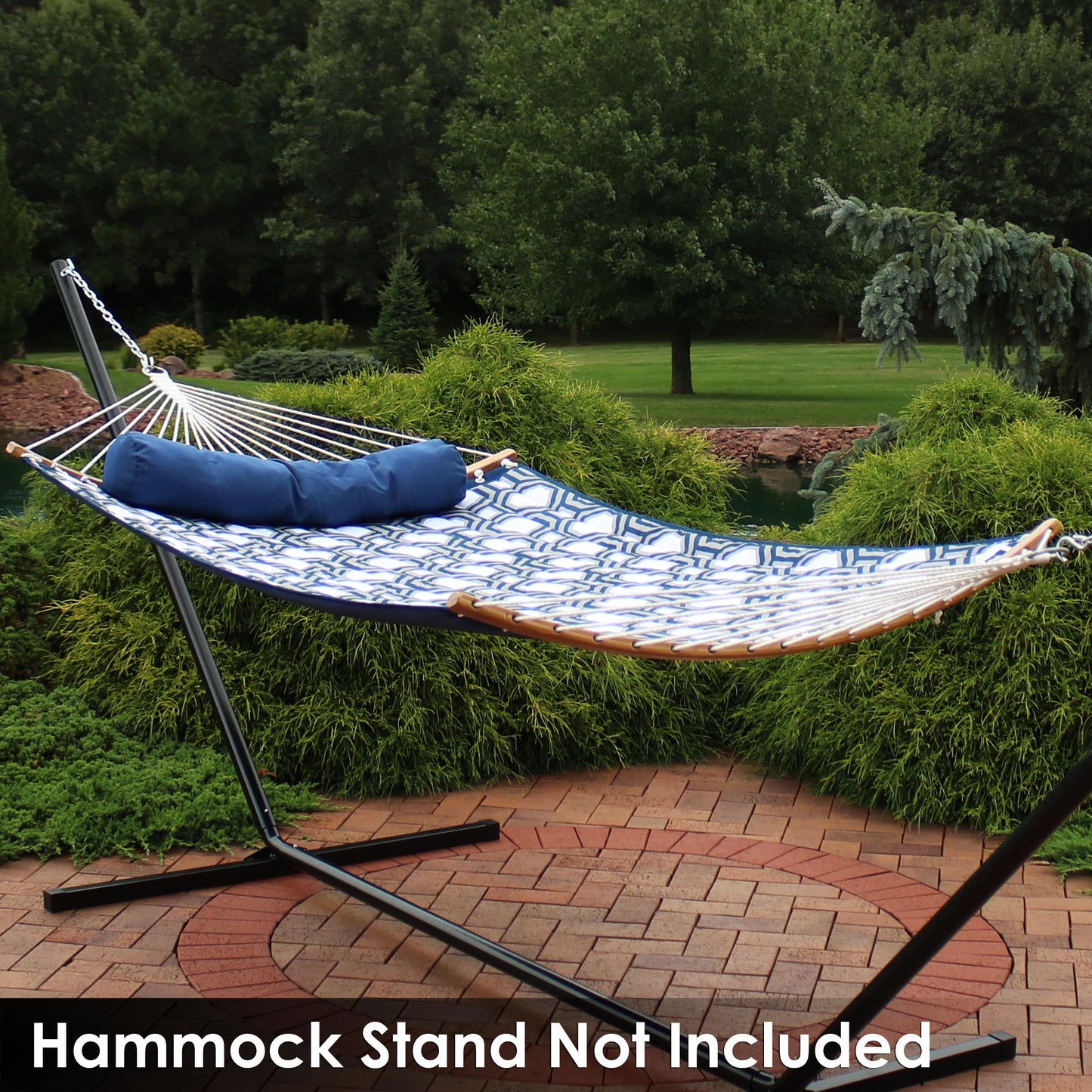 Quilted Hammock with Curved Bamboo Spreader Bar and Pillow