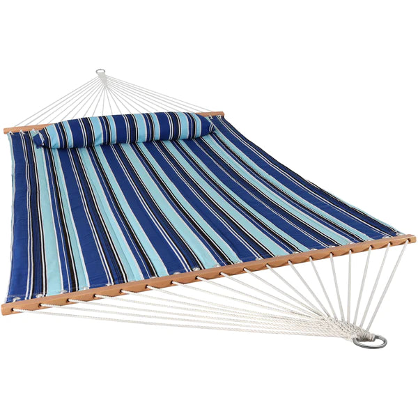 Double Hammock with Pillow | Quilted Fabric | Spreader Bars Included