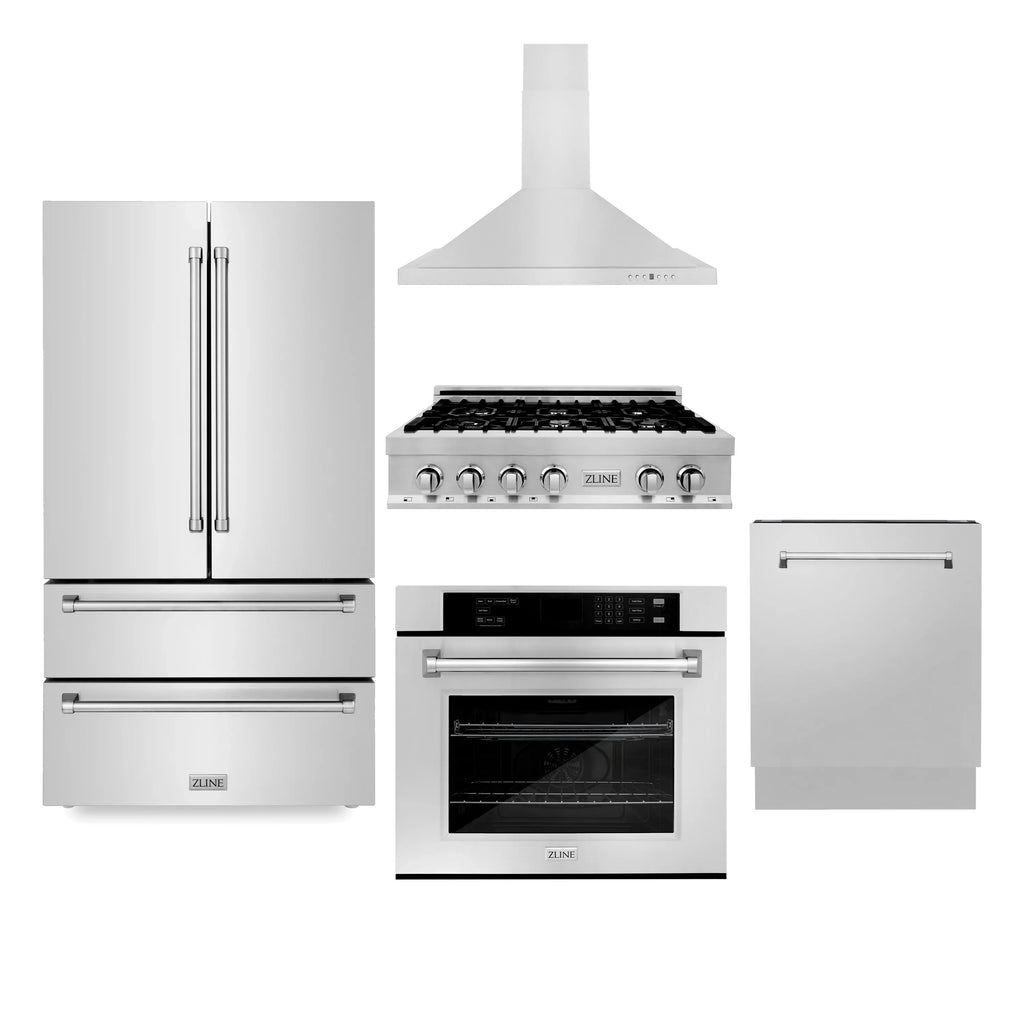 ZLINE 5 Piece Kitchen Package | Rangetop | Range Hood | 30'' Single Wall Oven | Refrigerator | Dishwasher