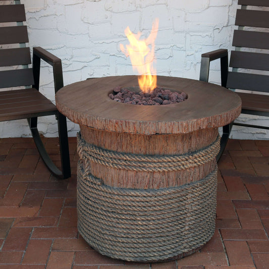 29" Rope and Barrel Fire Pit Table with Lava Rocks | Smokeless