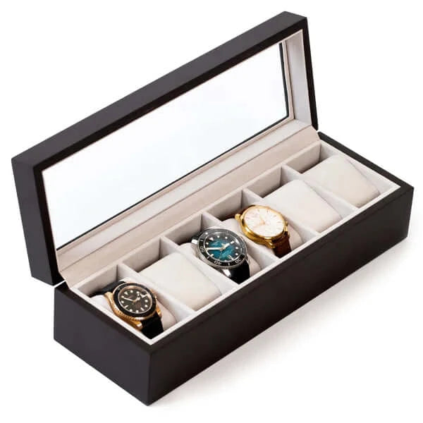 6 Slot Wooden Watch Box | Glass Top | Made By Case Elegance