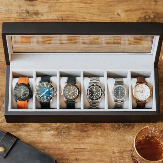 6 Slot Wooden Watch Box | Glass Top | Made By Case Elegance