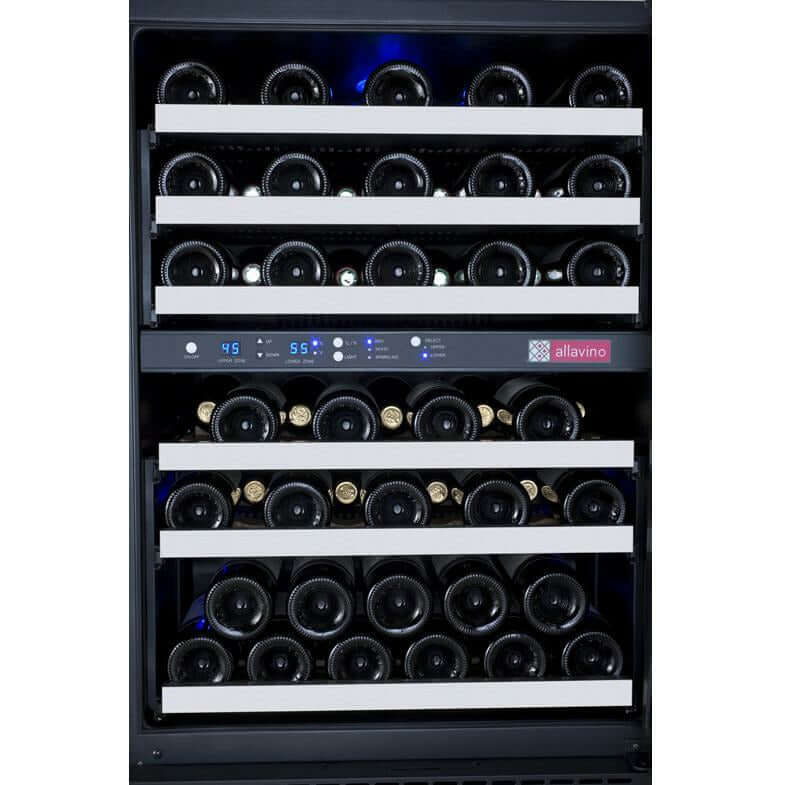 Allavino 47” Wide 112 Bottle Four Zone Side-by-Side Wine Cooler | Tru-Vino Technology and FlexCount II Shelving