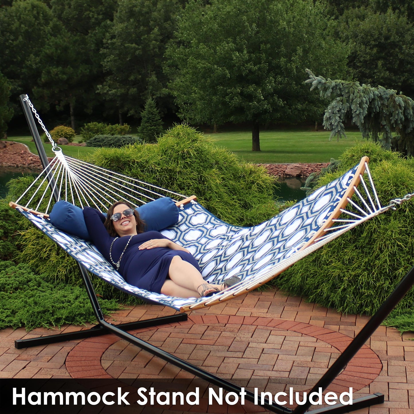 Quilted Hammock with Curved Bamboo Spreader Bar and Pillow