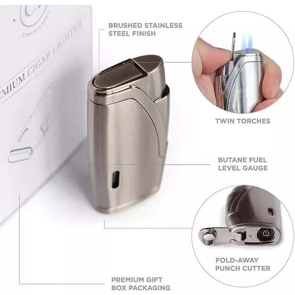 Accessory Bundle by Klaro | Cigar Cutter, Torch Lighter, and Travel Case