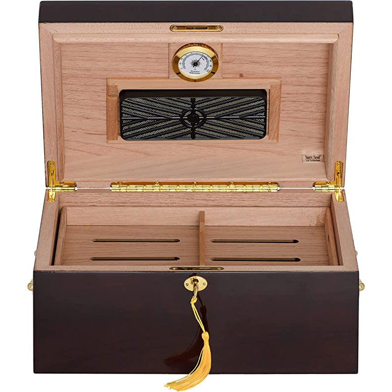 Deauville Cigar Humidor w/ High Gloss Maple Wood Finish | Holds 100 Cigars