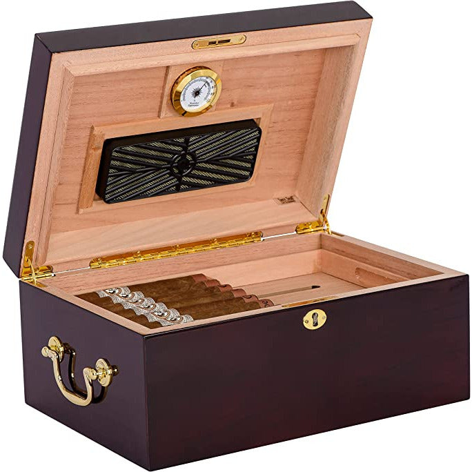 Deauville Cigar Humidor w/ High Gloss Maple Wood Finish | Holds 100 Cigars