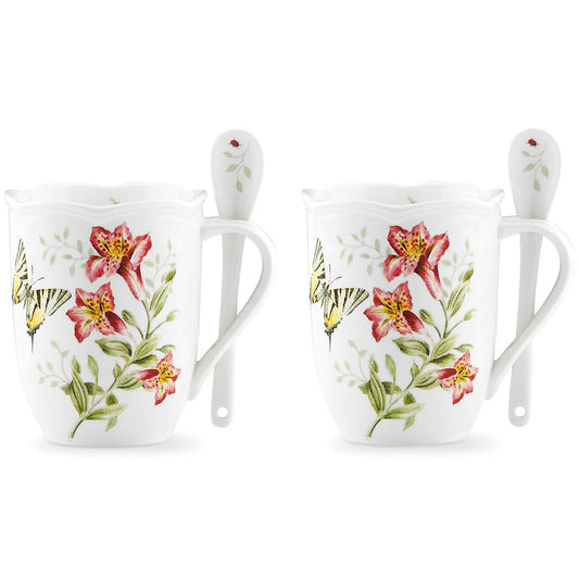 Butterfly Meadow Mugs with Spoons, Set of 2