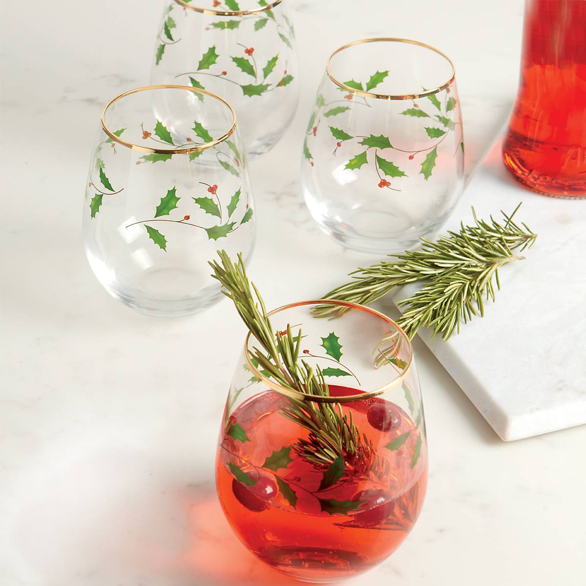 Holiday 4-Piece Stemless Wine Glasses