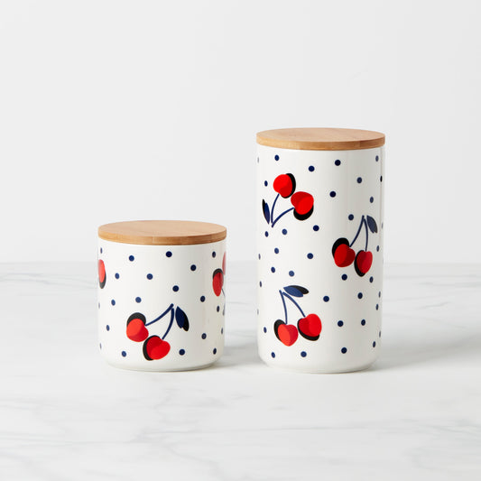 Vintage Cherry Dot 2-Piece Canister Set