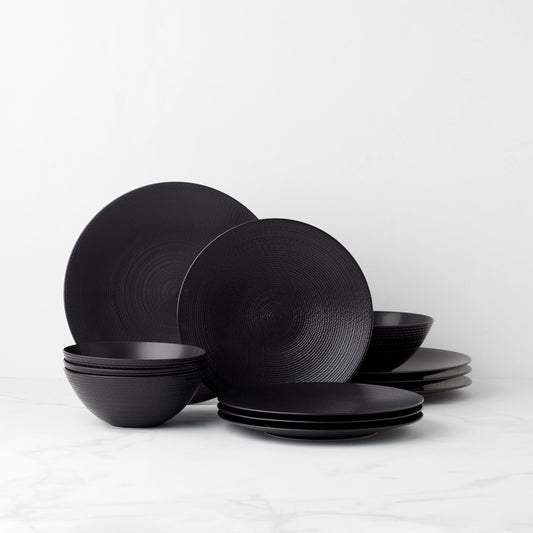 LX Collective Black 12-Piece Dinnerware Set