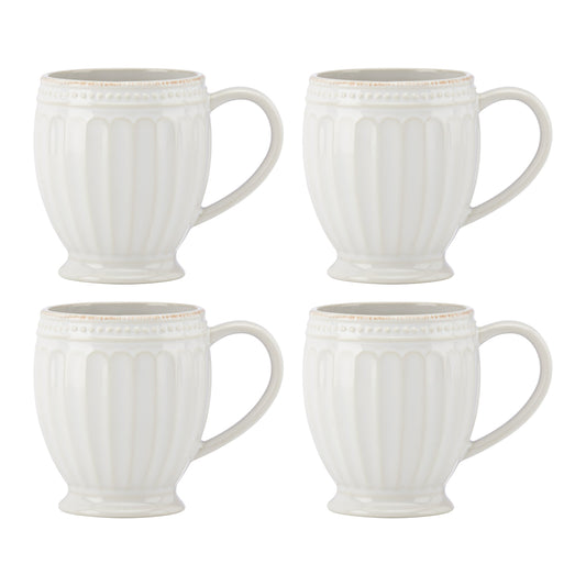 French Perle Groove Mugs, Set of 4