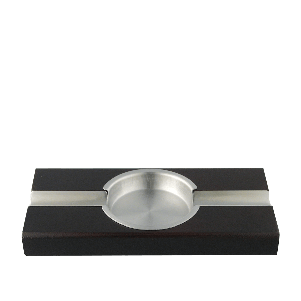 2-CIGAR ASHTRAY DARK WOOD FINISH W/ STAINLESS STEEL