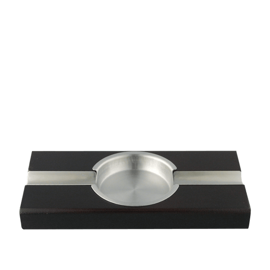 2-CIGAR ASHTRAY DARK WOOD FINISH W/ STAINLESS STEEL