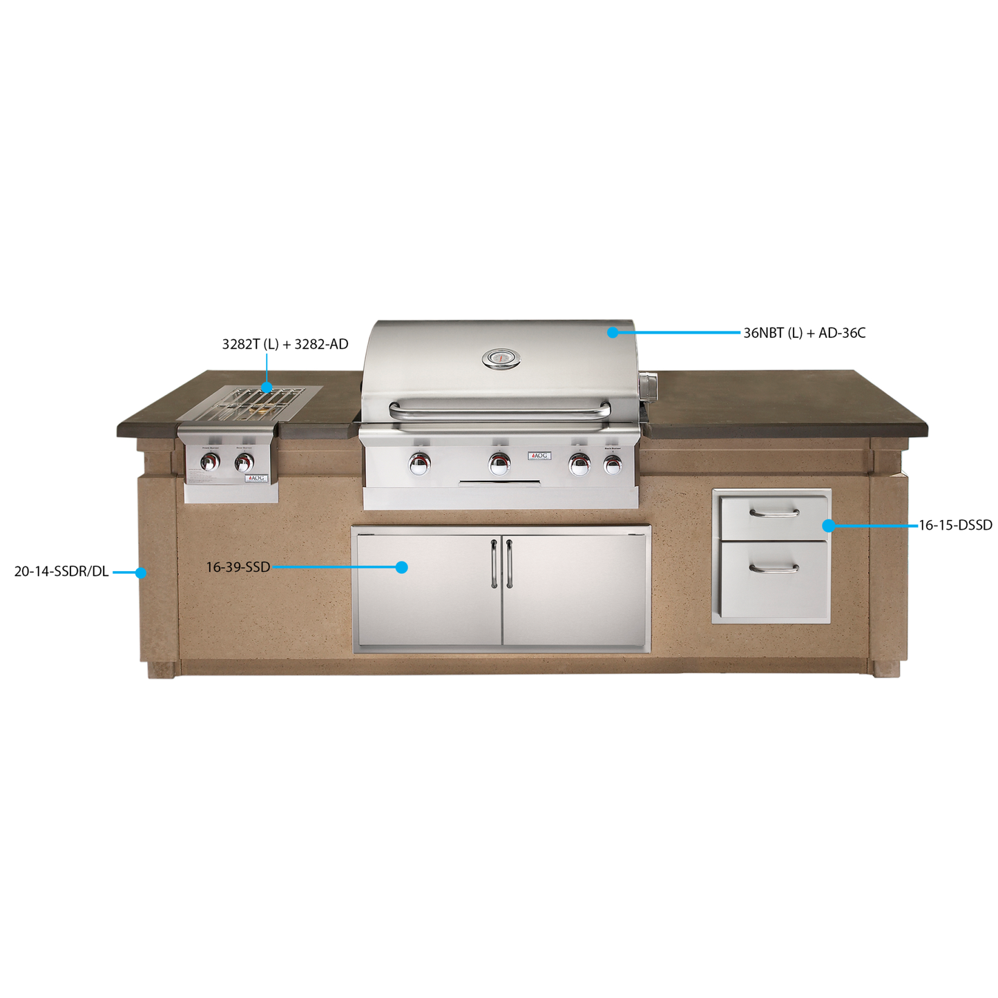 AOG 790 GFRC Pre- Fab Island With Double Drawer Cut Out