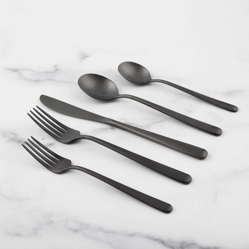 Lorenn Black Satin 20-Piece Flatware Set