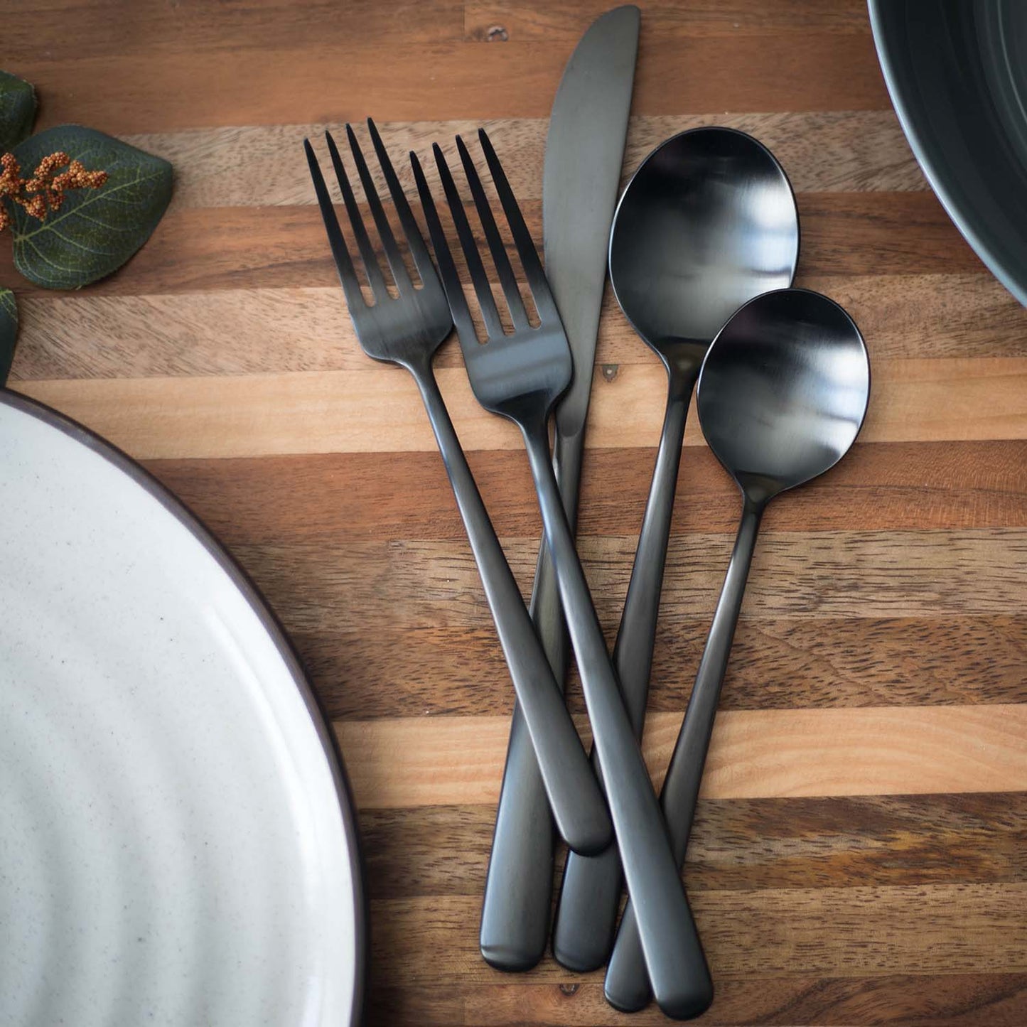 Lorenn Black Satin 20-Piece Flatware Set