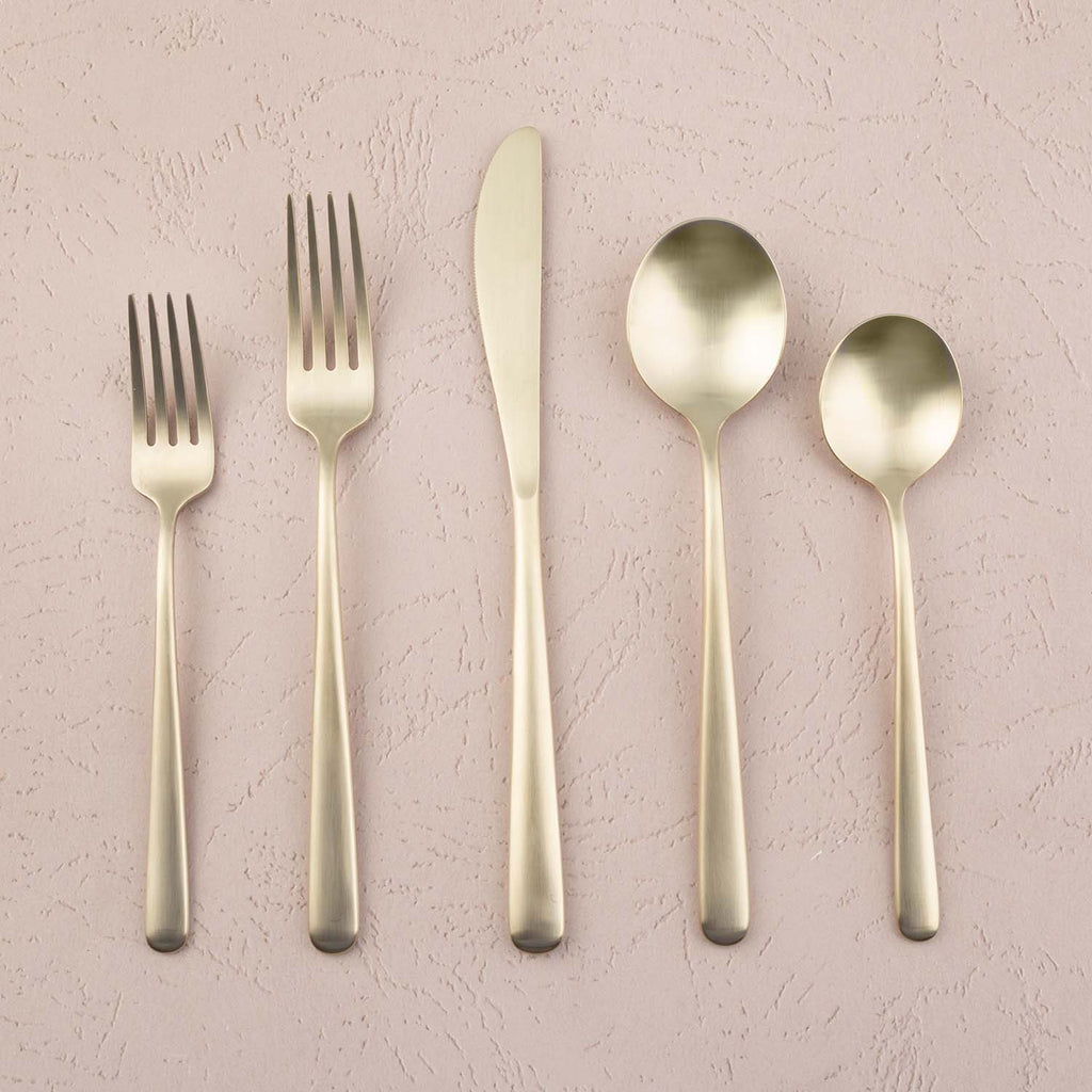 Lorenn Champagne Satin 20-Piece Flatware Set