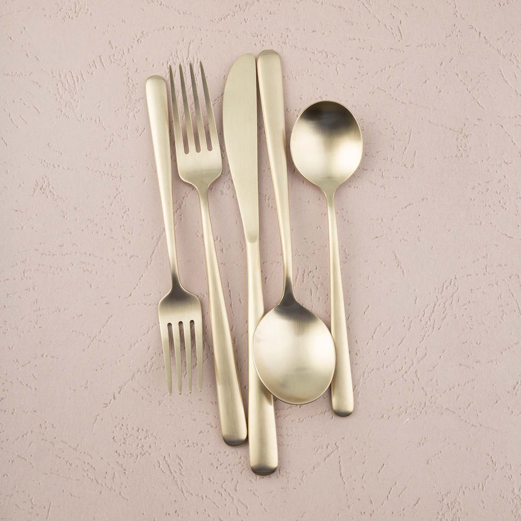 Lorenn Champagne Satin 20-Piece Flatware Set