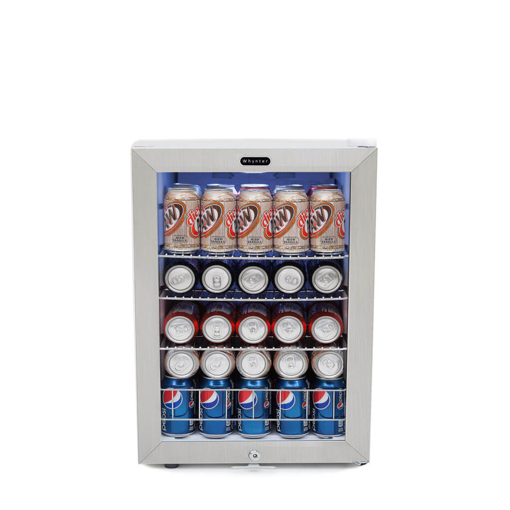 Whynter Freestanding Mini Beverage Refrigerator w/ Lock - Stainless Steel 90 Can Capacity