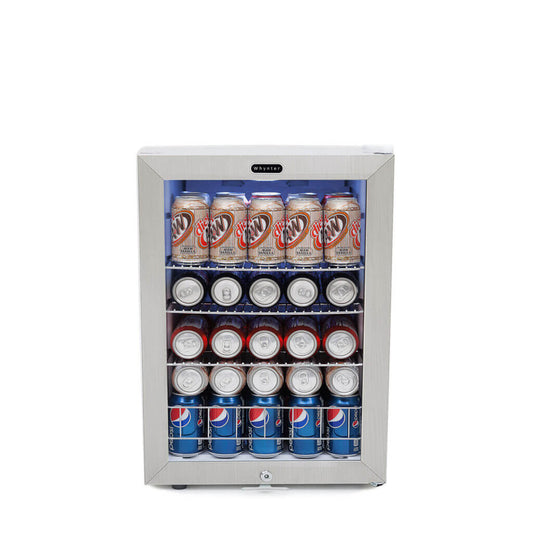 Whynter Freestanding Mini Beverage Refrigerator w/ Lock | Stainless Steel | 90 Can Capacity