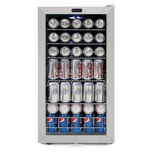 Whynter Freestanding Beverage Refrigerator | Stainless Steel Trim | White Exterior | 120 Can Capacity