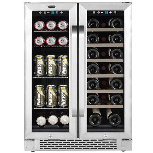 Whynter 24" Wide, Built-In, Dual Zone Wine & Beverage Cooler | French Door | Holds 20 Wine Bottles, 60 Cans