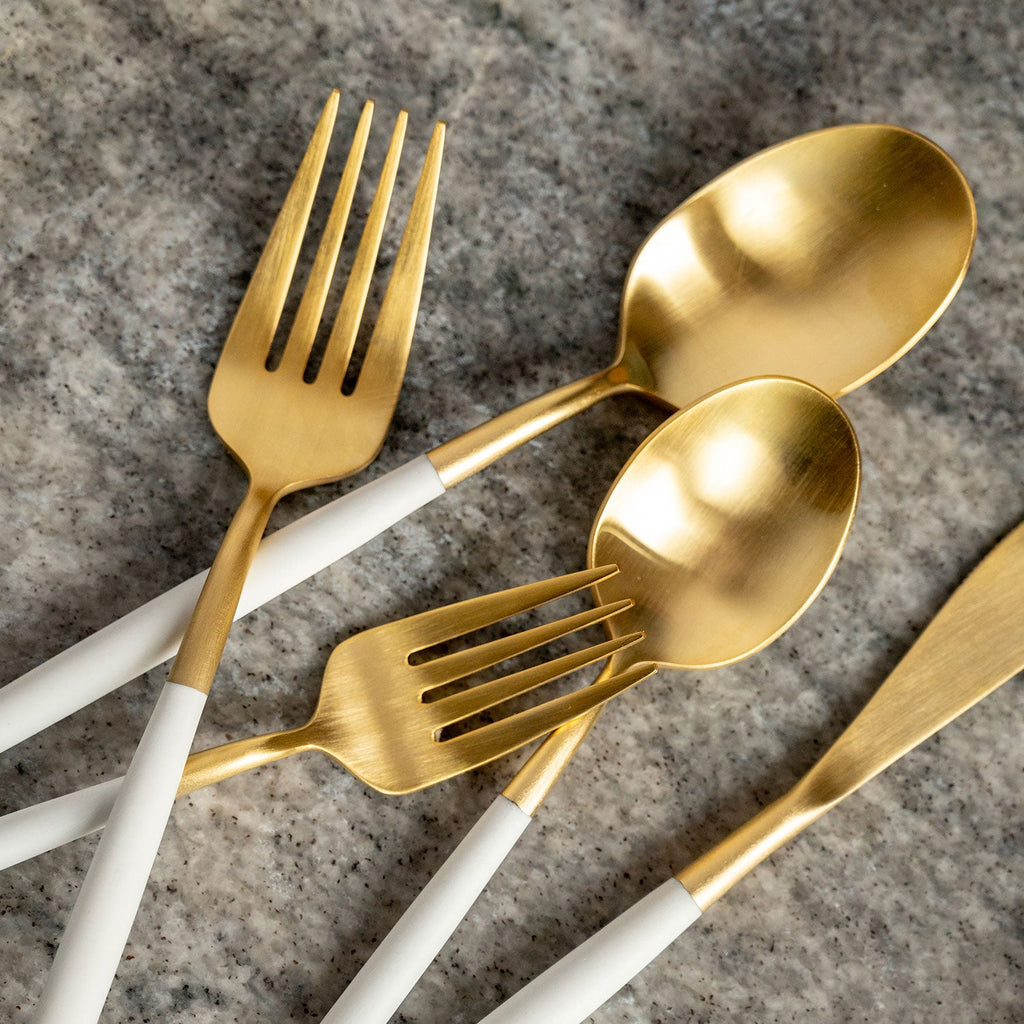 Mazzy Gold with White-Handle 20-Piece Flatware Set