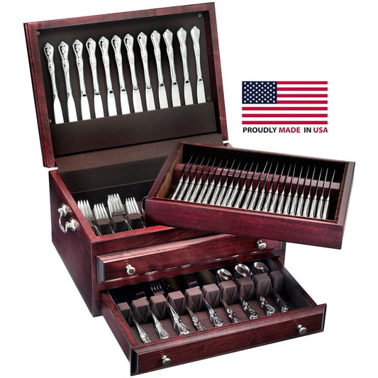 American Chest Presidential Super Flatware Storage Chest with Knife Lift-Out Tray and Drawer, Holds 360 Pieces