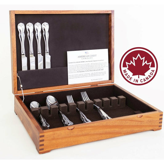Canadian Sapele Flatware Storage, Holds Service for 12, Hand Crafted Wooden Chest by American Chest