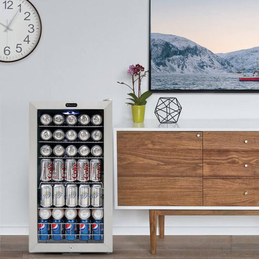 Whynter Freestanding Beverage Refrigerator | Stainless Steel Trim | White Exterior | 120 Can Capacity