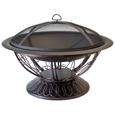 AZ Patio Heaters 30" Round Wood Burning Firepit with Scroll Design-Poker/Cover Included