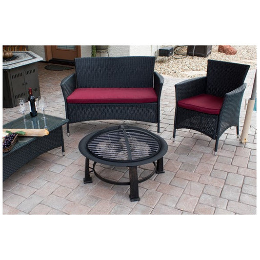 AZ Patio Heaters 30" Round Wood Burning Firepit with Cooking Grate-Poker/Cover included