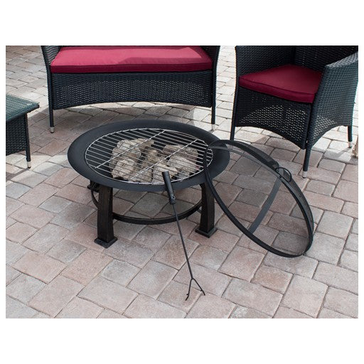 AZ Patio Heaters 30" Round Wood Burning Firepit with Cooking Grate-Poker/Cover included