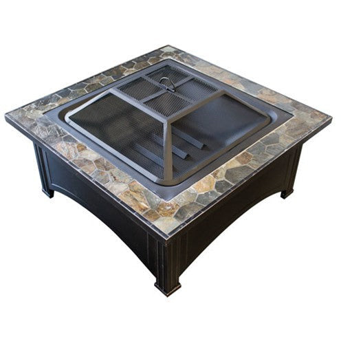 AZ Patio Heaters 36" Square Slate Top Wood Burning Fire Pit-Poker/Cover included