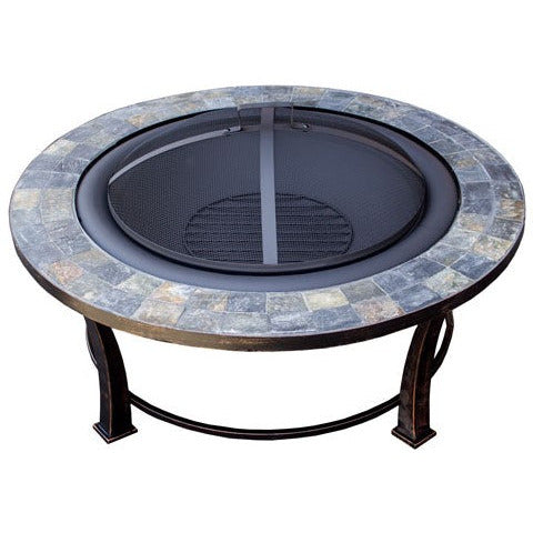 AZ Patio Heaters 40" Round Slate Top Wood Burning Firepit-Poker/Cover Included