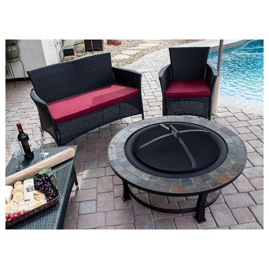 AZ Patio Heaters 40" Round Slate Top Wood Burning Firepit-Poker/Cover Included