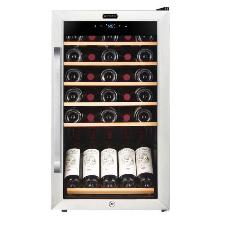 Whynter 19" Wide, 34 Bottle, Freestanding Stainless Steel Wine Refrigerator