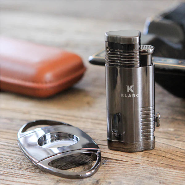 Premium Accessory Bundle by Klaro | Cigar Cutter, Torch Lighter, and Travel Case
