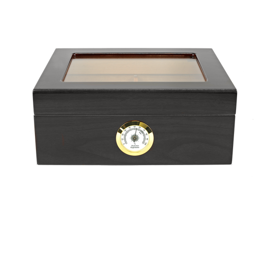 Capri Glasstop Desktop Cigar Humidor | External Hygrometer | Holds 50 Cigars