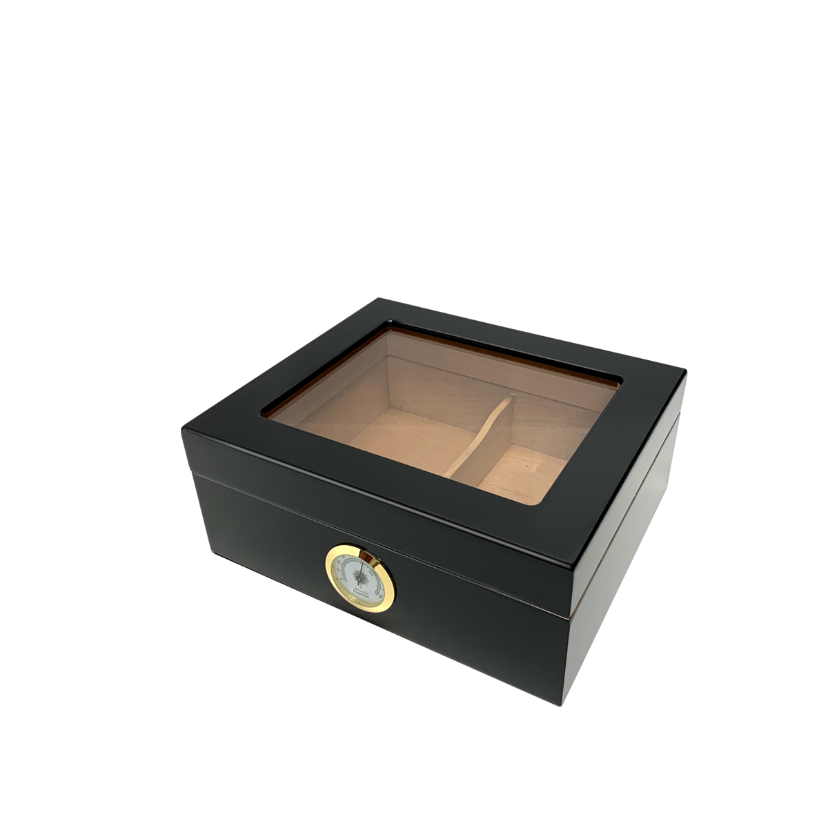 Capri Glasstop Desktop Cigar Humidor | External Hygrometer | Holds 50 Cigars