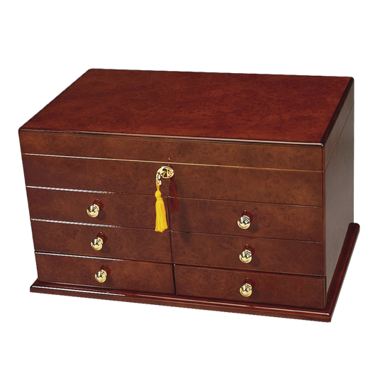 Ravello Desktop Cigar Humidor w/ Glossy Burl Finish | Holds 300 Cigars